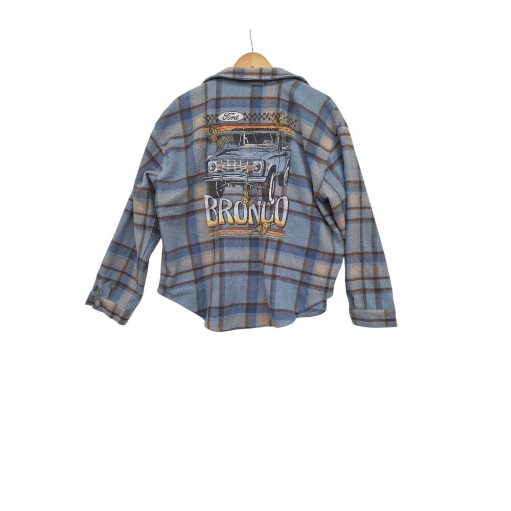 Ford Bronco Offical Licensed Product Blue/Brown Cotton Flannel Button Shirt XL